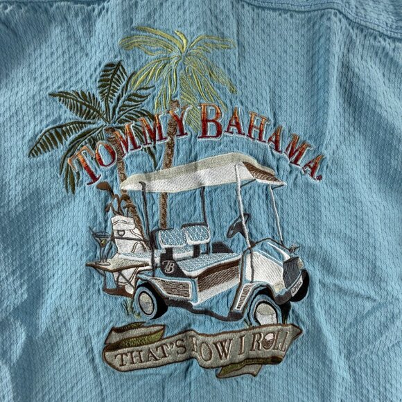 Tommy Bahama THATS HOW I ROLL GOLF Graphic Print Silk Rayon Cotton Small Blue - Picture 2 of 12
